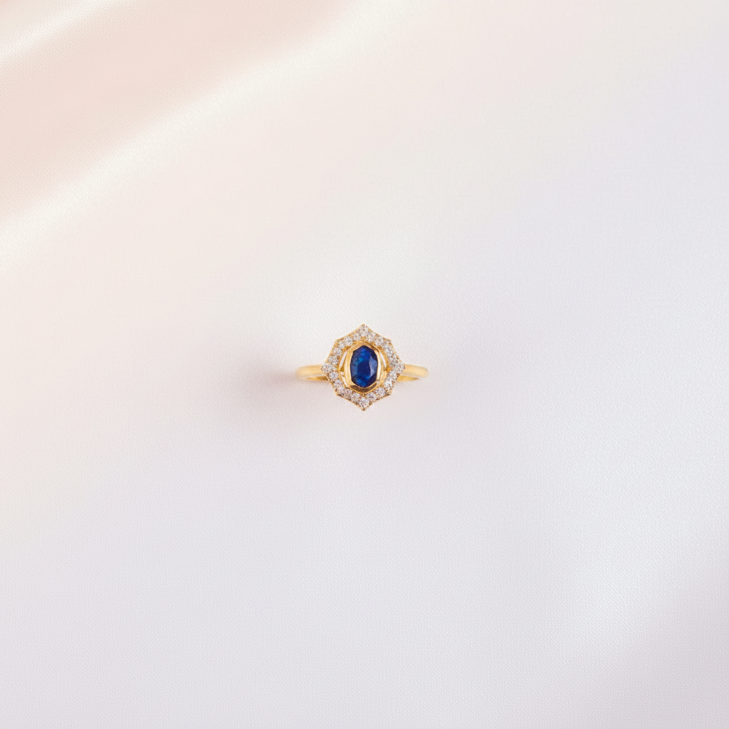 Navy Blue Opal Hexagonal Halo Ring
