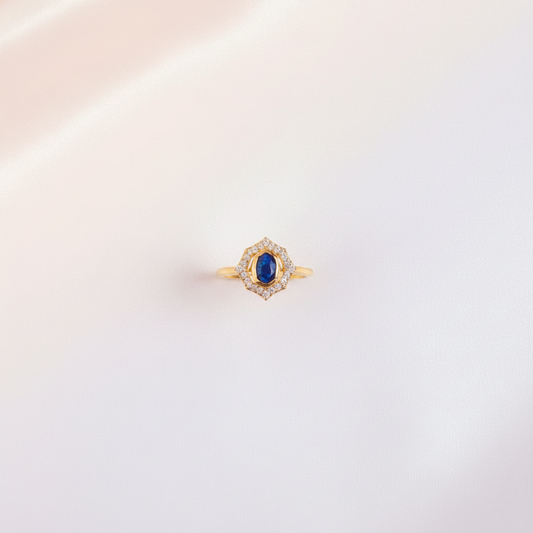 Navy Blue Opal Hexagonal Halo Ring