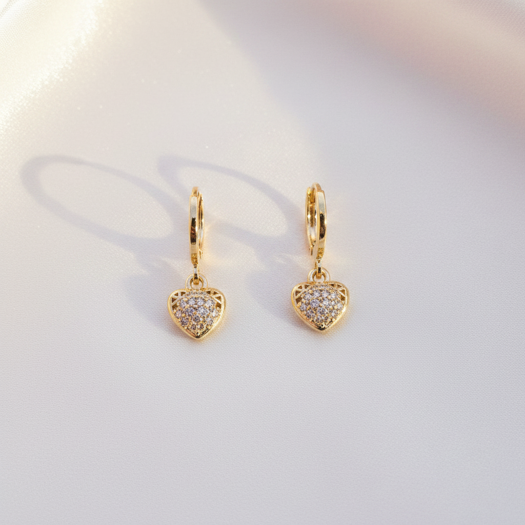 Pavé Heart Drop Hoops