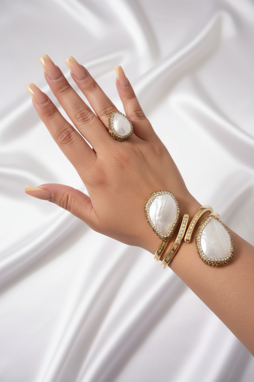 Pearl Cuff & Ring on Hand