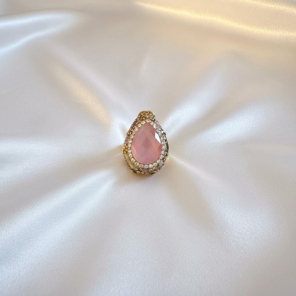 Pink Crystal Ring Flat Lay