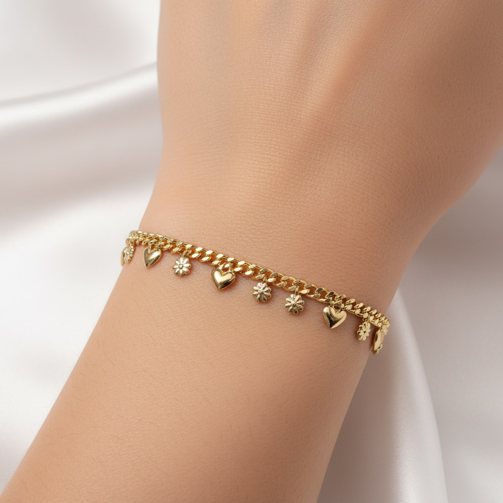 Pulsera Flor Corazón - Fondo Blanco