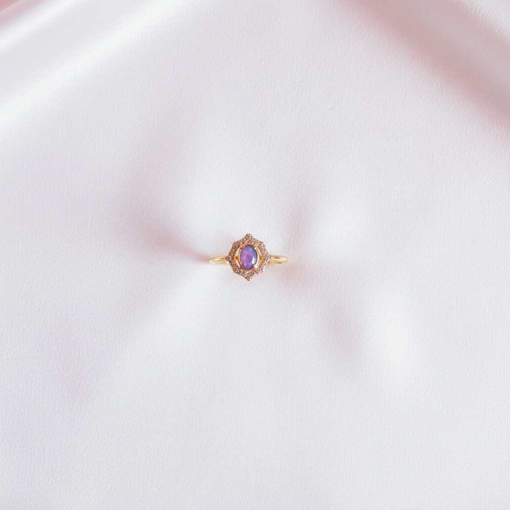 Purple Opal Hexagonal Halo Ring