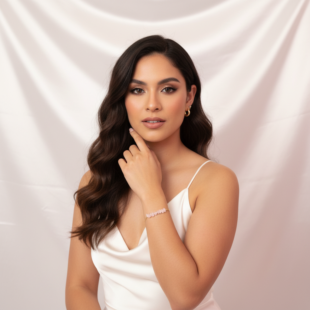 Rose Quartz Bracelet On Model