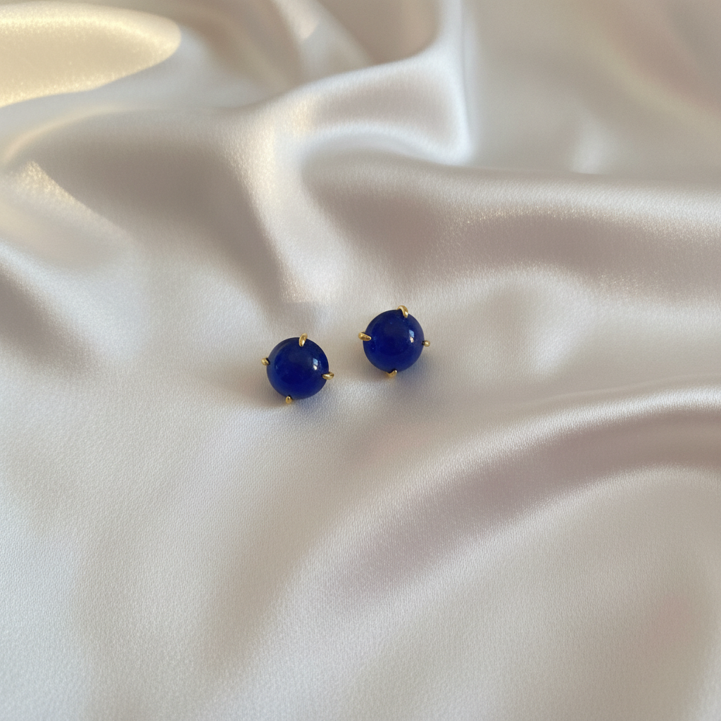 Royal Blue Mood Stone Stud Earrings - flat lay
