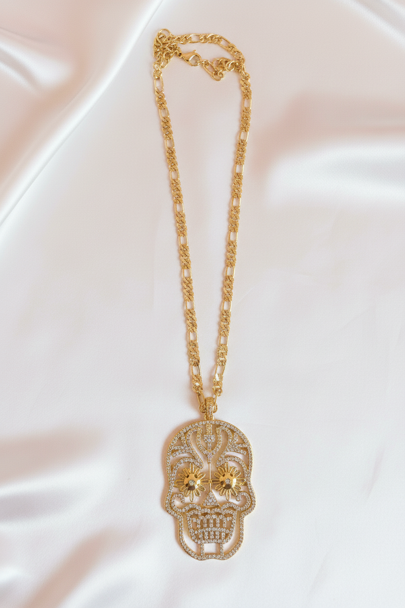 Sugar Skull Necklace Flat Lay