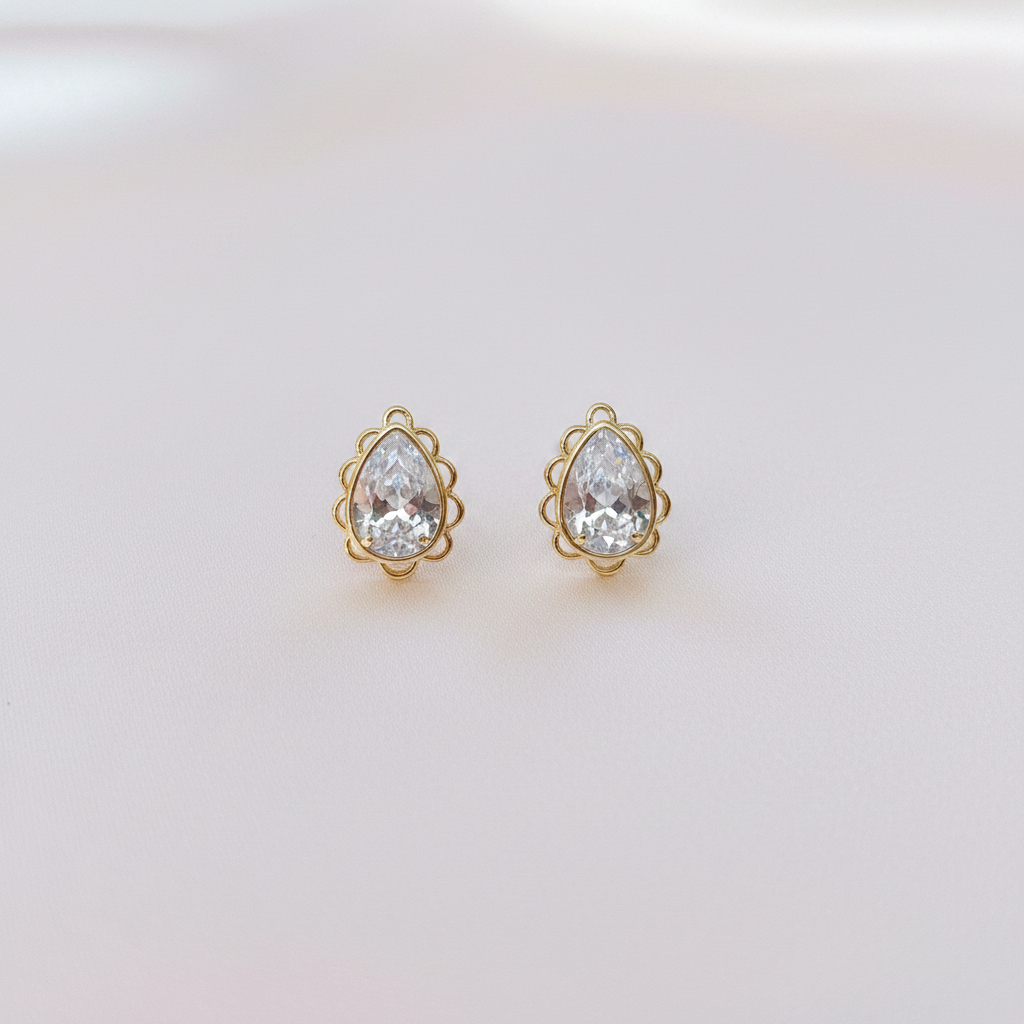 Teardrop Crystal Stud Earrings Flat Lay
