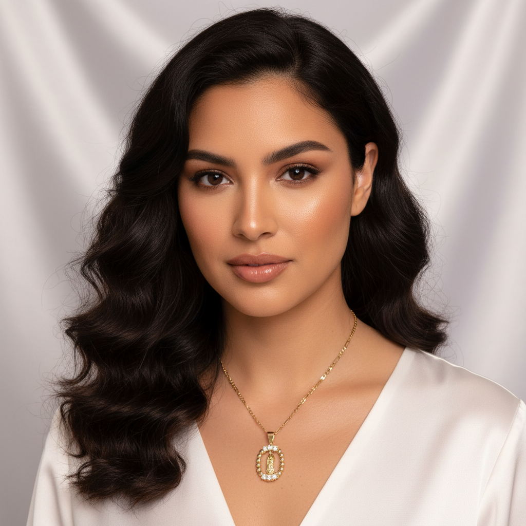 Virgen Necklace On Model